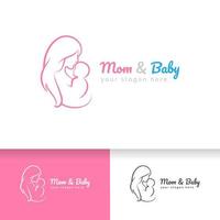 Mom and baby logo vector symbol. Mom hugs her child logo template