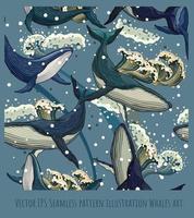 vector eps ilustración de patrones sin fisuras arte de ballenas