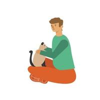 man sitting hugging a cat vector