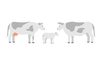 Farm animals cow family, dad mom and calf vector