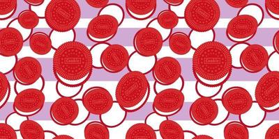 Seamless pattern of premium red sandwich cookies. Easy to use in design. Pastry background. Food ornament. Baking menu decoration. Cute food texture. Vector illustration EPS10.