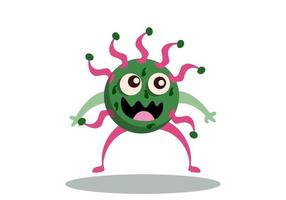 cute green bacteria character running vector