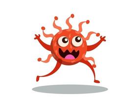 lindo personaje de bacterias rojas corriendo. microbios de dibujos animados. vector