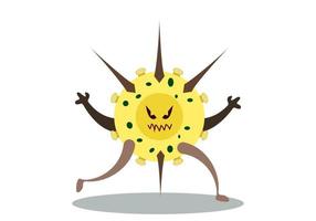 Vector graphic of spooky bacteria character running. Cartoon microbes.