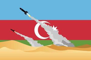 illustration of desert area war firing missile on Azerbaijan flag background. Armenia-Azerbaijan conflict 2020. Caucasus crisis. missile Azerbaijan image. Armenia versus Azerbaijan. vector