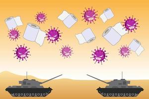 gráfico de ilustración vectorial de la crisis del coronavirus y la crisis del cáucaso. Guerra militar y conflicto entre armenia y azerbaiyán: los tanques atacan y luchan durante la batalla. vector eps10.