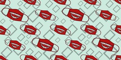 Seamless pattern of spooky red monsters character in mask design. Face mask design template, dust protection and breathing medical respiratory. vector