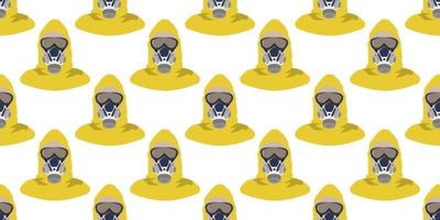 Seamless pattern of Man in yellow hazmat suit on white background. vector