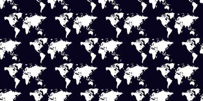 Seamless pattern of a white world map on dark blue background. vector