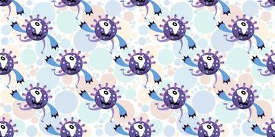 Seamless pattern of Cute cartoon germ in flat style design isolated on circle fill background. Bacteriology concept design. Cartoon microbes. vector
