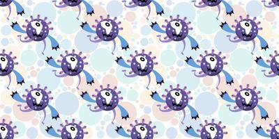 Seamless pattern of Cute cartoon germ in flat style design isolated on circle fill background. Bacteriology concept design. Cartoon microbes. vector