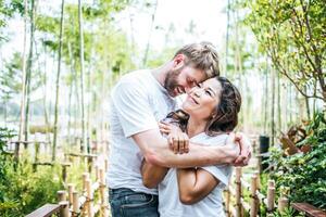 Happy Smiling Couple diversity in love moment together photo