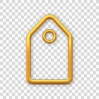 Price tag. Golden shining blank tag. Discount label isolated on transparent background. Tag label icon for websites and apps. Realistic 3D vector illustration.