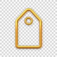 Price tag. Golden shining blank tag. Discount label isolated on transparent background. Tag label icon for websites and apps. Realistic 3D vector illustration.