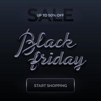 Black Friday Sale Banner. Realistic 3d lettering. Black Friday sale inscription label. Promotional marketing discount event. Design element for sale banners, posters, cards. Vector illustration.