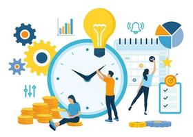 Time management planning, organization and control concept for effiecient succesful and profitable business. Concept of work time management. Business team. Vector illustration with characters.