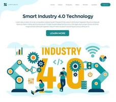 Smart Industry 4.0 concept. Industrial revolutions steps. Factory automation. Autonomous industrial technology. Colourful flat style vector illustration with characters and icons.