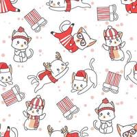 Seamless pattern cats in Christmas day vector