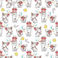 gatos de patrones sin fisuras en dibujos animados de fiesta de navidad vector