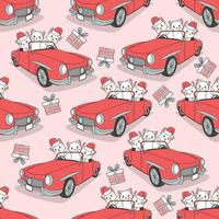 Seamless pattern cats with car in Christmas day vector