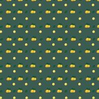 FLORAL SEAMLESS PATTERN WITH WHOLE LEMONS, LEMON SLICE AND LEAVES ON A GREEN BACKGROUND. LEMON PATTERN vector