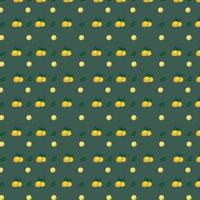 FLORAL SEAMLESS PATTERN WITH WHOLE LEMONS, LEMON SLICE AND LEAVES ON A GREEN BACKGROUND. LEMON PATTERN vector