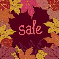 Banner with yellow autumn leaves and letter sale. Vector banner illustration