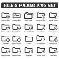 File And Folder icons set black vector