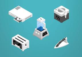 Set of isometric icon design for electronic. Dvd player, rice cooker, toaster, ironing clothes, mixer vector