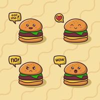 Set cute burger with expression vector