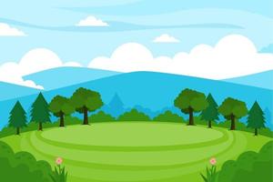 Nature landscape background mountain with green meadows and blue sky vector