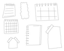 Note sheets drawn with a contour. Torn sheets, stickers, badges vector