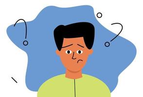 A frustrated dark-haired man. A puzzled look, a questioning expression vector