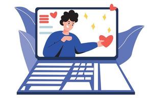 The man on the laptop screen. A man with a Valentine in his hands. vector