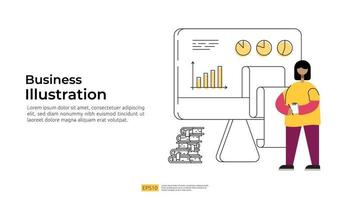 data management and report with graph chart on PC screen vector