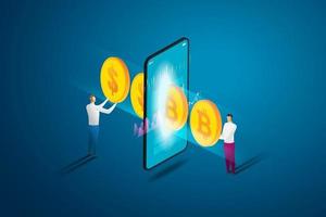 Cryptocurrency exchange smart phone. vector