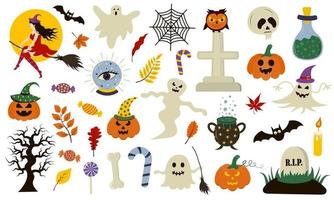Halloween collection with hand drawn elements. Perfect for holiday, decoration, stickers. vector