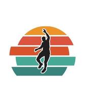 plantilla de diseño de puesta de sol retro de baloncesto vector