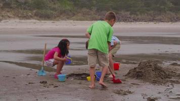 Children playing at beach. Shot on RED EPIC for high quality 4K, UHD, Ultra HD resolution.