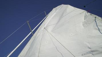 Looking up at sail of boat. Shot on RED EPIC for high quality 4K, UHD, Ultra HD resolution. video