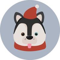 Husky dog in red hat and scarf vector