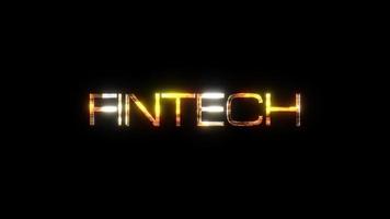 Fintech gold text with glitch effect loop title on black background video