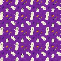 Halloween simple pattern with ghosts, pumpkins and spiders vector