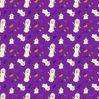 Halloween simple pattern with ghosts, pumpkins and spiders vector