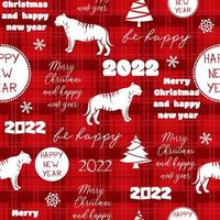 Seamless new year 2022 pattern. Funny christmas background with tiger. vector