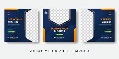 Business sport agency social media post design template. Vector illustration modern banner with space photo