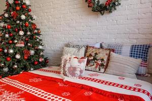 Beautiful Christmas festive interior in a country house on Christmas Eve photo