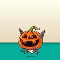 feliz Halloween. caricatura, lindo, calabaza, con, murciélago, disfraz, en, vacío, espacio, plano de fondo vector