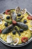 mixed seafood and rice paella famous traditional portuguese spanish meal photo