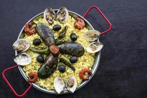 mixed seafood and rice paella famous traditional portuguese spanish meal photo